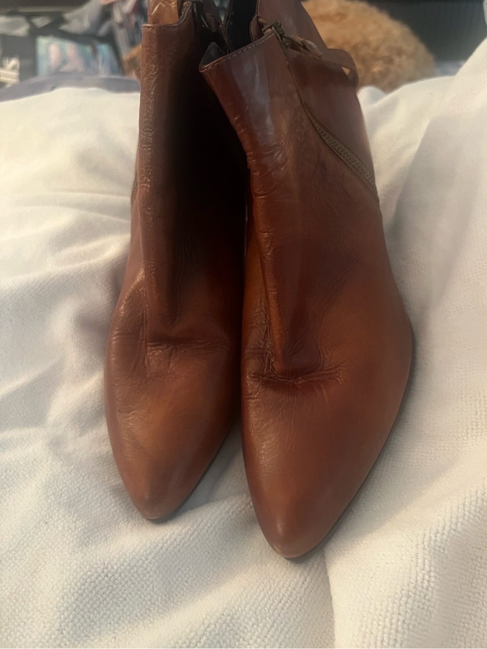 Stuart Weitzman Cognac Brown Leather Block Heel Ankle Booties - Picture 2 of 11